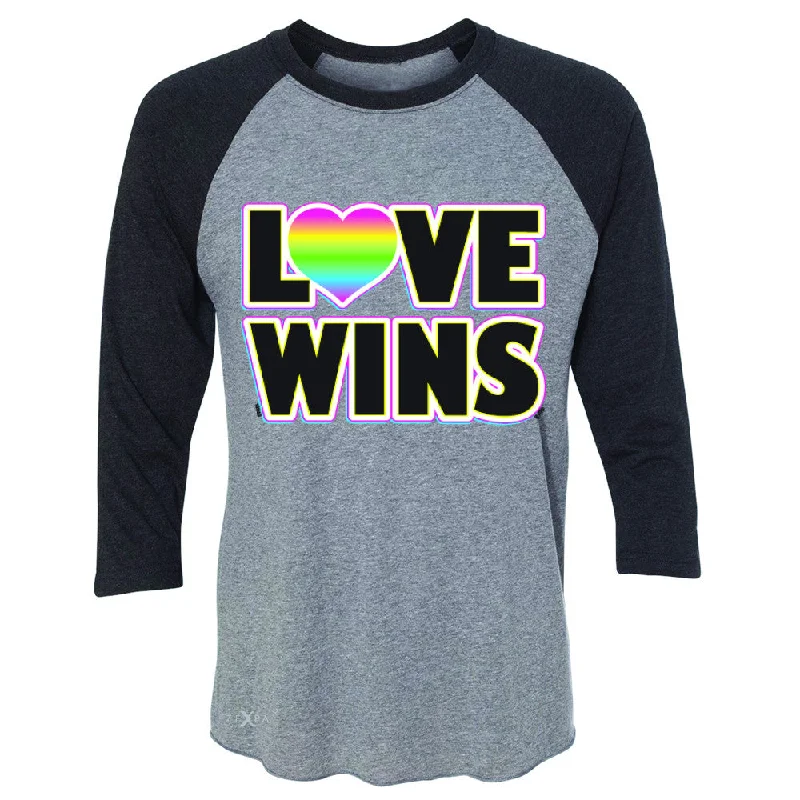 Zexpa Apparel™ Love Wins - Love is Love Gay is Good 3/4 Sleevee Raglan Tee Gay Pride Tee Embroidered Appliqued Beaded