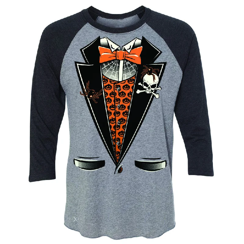 Zexpa Apparel™ Halloween Vampire Smokin Tuxedo 3/4 Sleevee Raglan Tee Cool Costume Tee Fleece Nylon Spandex