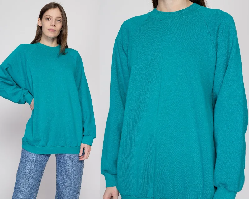 3X 90s Teal Green Crewneck Sweatshirt Hoodie with Half-Zip Sporty Casual