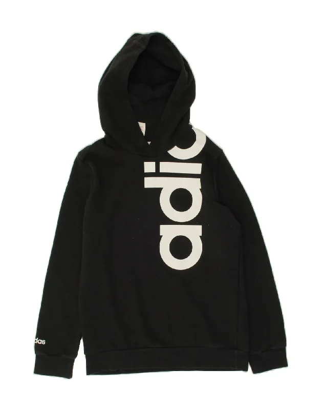 ADIDAS Boys Graphic Hoodie Jumper 10-11 Years Black Cotton Hoodie with Drawstring Waist Adjustable Fitted ADIDAS Boys Graphic Hoodie Jumper 10-11 Years Black Cotton Hoodie with Drawstring Waist Adjustable Fitted