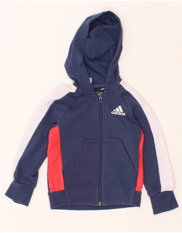 ADIDAS Boys Graphic Zip Hoodie Sweater 4-5 Years Blue Colourblock Cotton Hoodie with Zipper Versatile Modern ADIDAS Boys Graphic Zip Hoodie Sweater 4-5 Years Blue Colourblock Cotton Hoodie with Zipper Versatile Modern