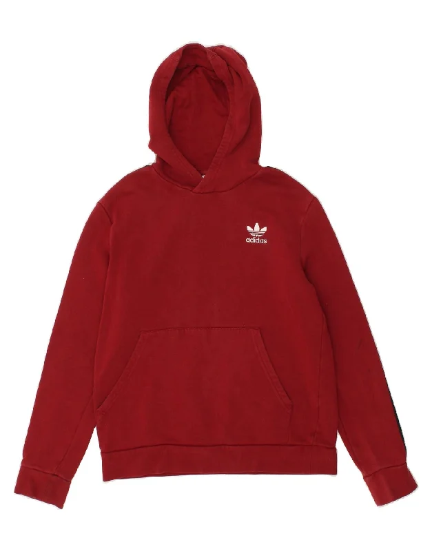 ADIDAS Boys Hoodie Jumper 13-14 Years Red Cotton Hoodie with Button Placket Classic Preppy