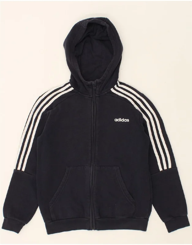 ADIDAS Boys Zip Hoodie Sweater 11-12 Years Navy Blue Cotton Hoodie with Batwing Sleeves Loose Dramatic