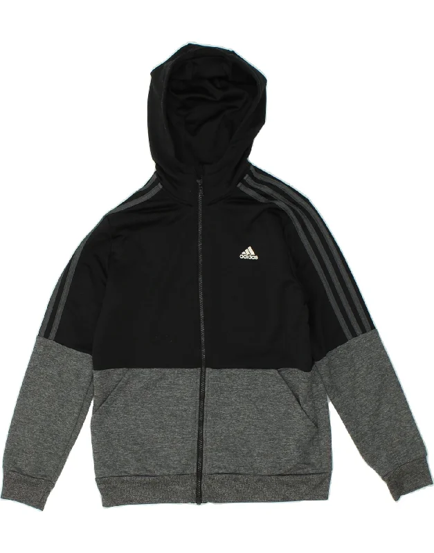 ADIDAS Boys Zip Hoodie Sweater 13-14 Years Black Colourblock Polyester Hoodie with Contrast Stitching Detailed Premium ADIDAS Boys Zip Hoodie Sweater 13-14 Years Black Colourblock Polyester Hoodie with Contrast Stitching Detailed Premium