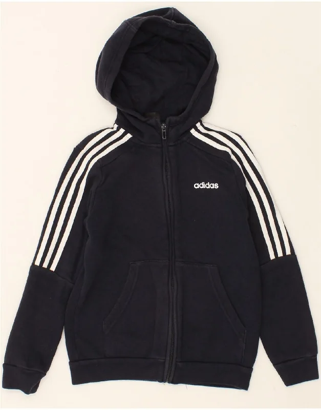 ADIDAS Boys Zip Hoodie Sweater 9-10 Years Navy Blue Cotton Hoodie with Drop Shoulder Relaxed Streetwear