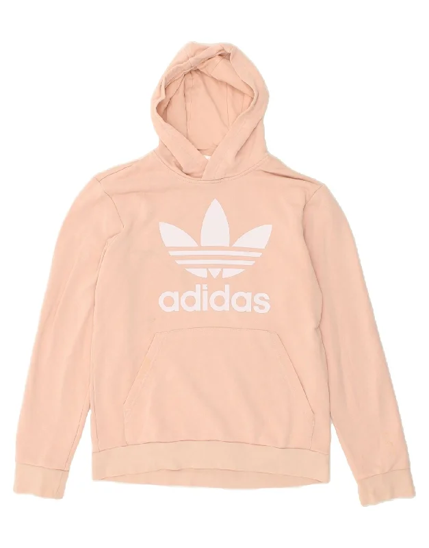 ADIDAS Girls Graphic Hoodie Jumper 14-15 Years Pink Cotton Hoodie with Embroidery Detailed Premium