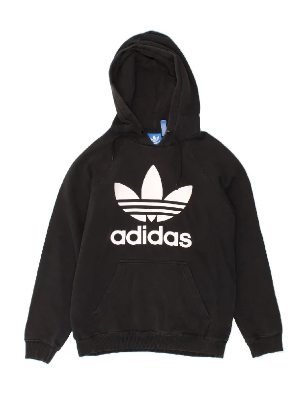 ADIDAS Mens Graphic Hoodie Jumper Medium Black Hoodie with Ribbed Hem Stretchable Secure