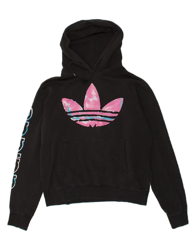 ADIDAS Mens Graphic Hoodie Jumper Medium Black Cotton Hoodie with Camouflage Military Edgy