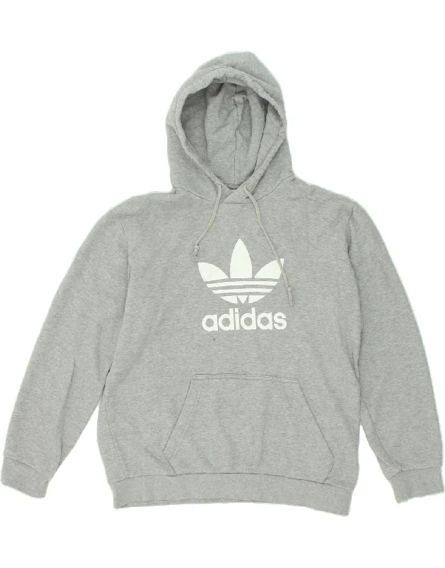 ADIDAS Mens Graphic Hoodie Jumper Medium Grey Cotton Hoodie with Patch Decorative Personalized ADIDAS Mens Graphic Hoodie Jumper Medium Grey Cotton Hoodie with Patch Decorative Personalized