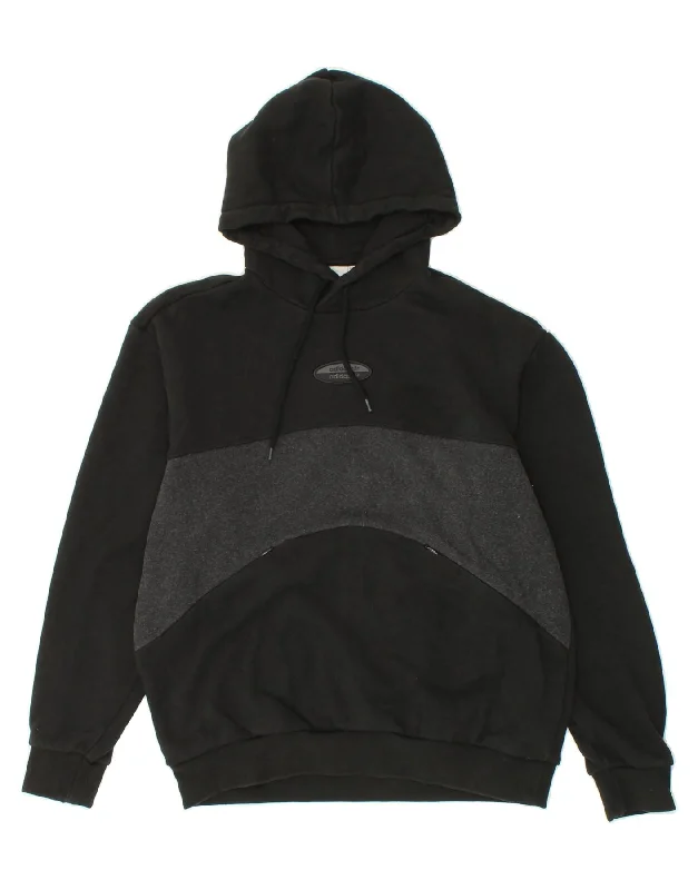 ADIDAS Mens Graphic Hoodie Jumper Small Black Colourblock Cotton Hoodie with Cropped Fit Short Trendy