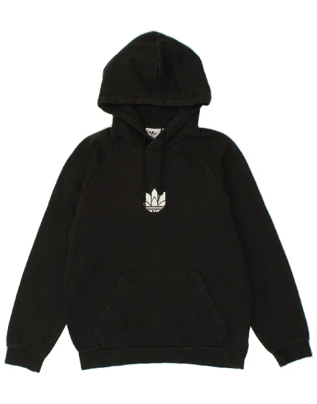 ADIDAS Mens Graphic Hoodie Jumper Small Black Cotton Hoodie with Mock Neck Collared Structured