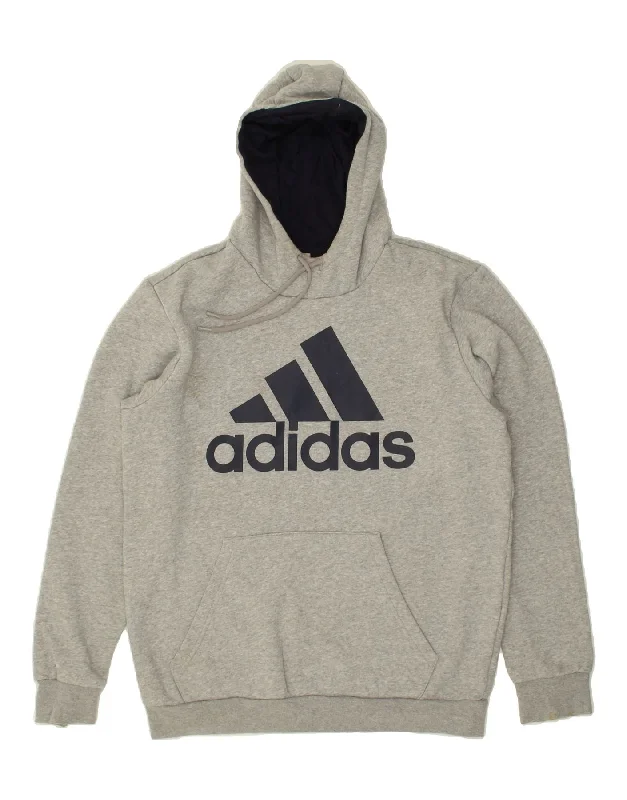 ADIDAS Mens Graphic Hoodie Jumper UK 44/46 Large Grey Cotton Hoodie with Cuffed Sleeves Snug Secure