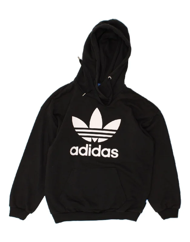 ADIDAS Womens Oversized Graphic Hoodie Jumper UK 8 Small Black Hoodie with Turtle Neck Cozy Winter