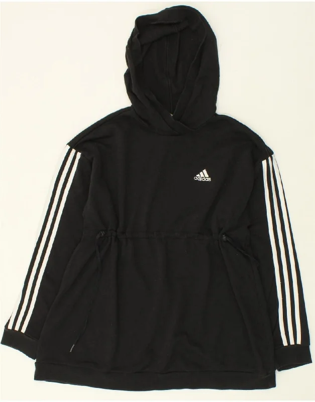 ADIDAS Womens Oversized Hoodie Jumper UK 8/10 Small Black Cotton Hoodie Jacket Zipper Layering