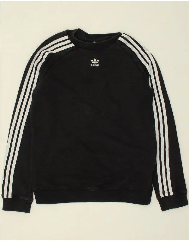 ADIDAS Womens Sweatshirt Jumper UK 12 Medium  Black Cotton Hoodie with Crew Neck Simple Timeless