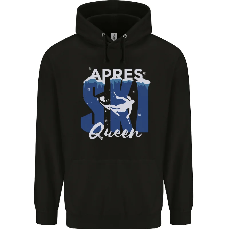 Apres Ski Queen Skiing Winter Sports Mens 80% Cotton Hoodie Hoodie with Distressed Vintage Worn