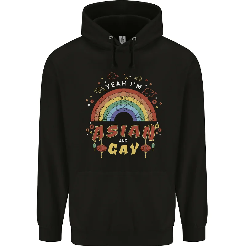 Asian and Gay Funny Gaysian LGBT Pride Mens 80% Cotton Hoodie Hoodie with Belted Waist Structured Tailored