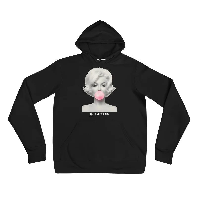 EVERYDAY FLEECE, COZY CHIC HOODIE BLACK - ICONIC MARILYN MONROE Hoodie with Front Slit Layering Stylish