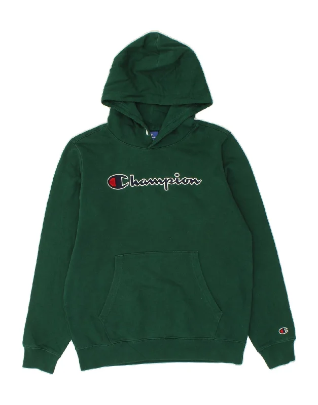 CHAMPION Boys Graphic Hoodie Jumper 15-16 Years 2XL Green Cotton Hoodie with Ribbed Neckline Snug Warm CHAMPION Boys Graphic Hoodie Jumper 15-16 Years 2XL Green Cotton Hoodie with Ribbed Neckline Snug Warm