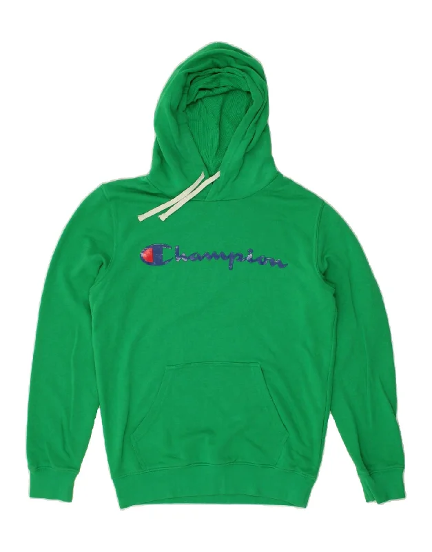 CHAMPION Mens Rochester Graphic Hoodie Jumper Small Green Cotton Hoodie with Set-In Sleeves Structured Classic