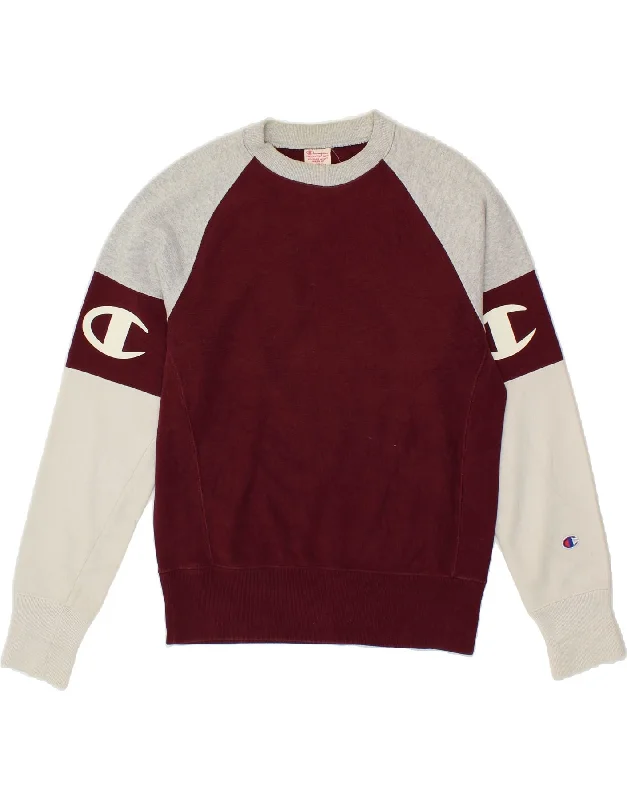 CHAMPION Womens Graphic Sweatshirt Jumper UK 14 Medium Burgundy Hoodie with Hem Ribbing Snug Secure