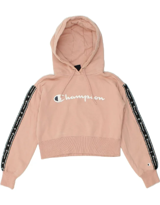 CHAMPION Womens Oversized Graphic Crop Hoodie Jumper UK 10 Small Pink Hoodie with Lace Feminine Delicate