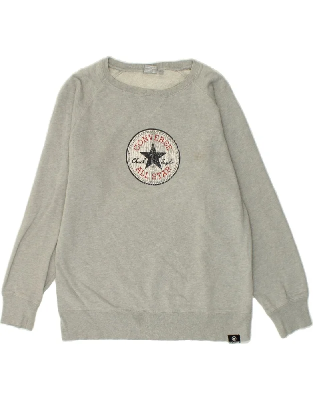 CONVERSE Mens Graphic Sweatshirt Jumper Small Grey Cotton Hoodie with Oversized Fit Loose Comfortable