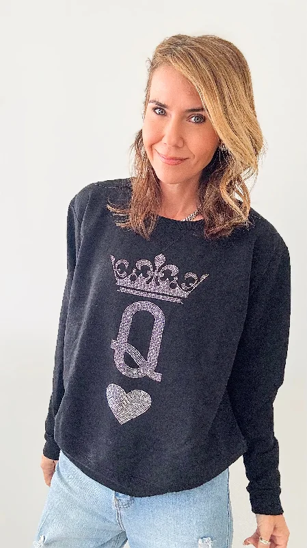 Pre Auth - Queen of Hearts Custom CB Sweatshirt Hoodie with Half-Zip Sporty Casual