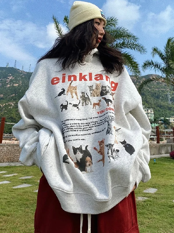 EINKLANG Vintage Cat Dog Plush Oversized Long Sleeve Hoodie Hoodie with Mesh Breathable Sporty