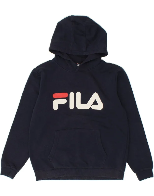 FILA Boys Graphic Hoodie Jumper 13-14 Years Navy Blue Cotton Hoodie with Pocket Utility Practical FILA Boys Graphic Hoodie Jumper 13-14 Years Navy Blue Cotton Hoodie with Pocket Utility Practical