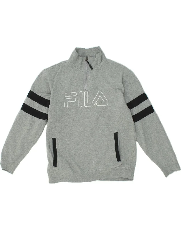 FILA Womens Graphic Zip Neck Sweatshirt Jumper UK 14 Medium Grey Hoodie with Gradient Ombre Colorful FILA Womens Graphic Zip Neck Sweatshirt Jumper UK 14 Medium Grey Hoodie with Gradient Ombre Colorful