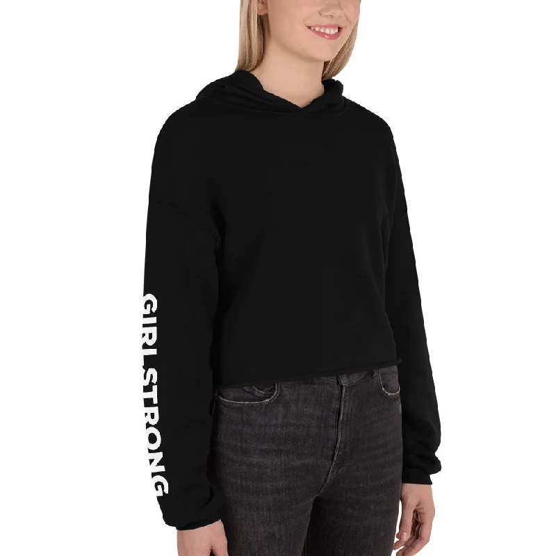 EVERYDAY FLEECE, COZY CHIC CROPPED HOODIE BLACK Hoodie with Patch Decorative Personalized