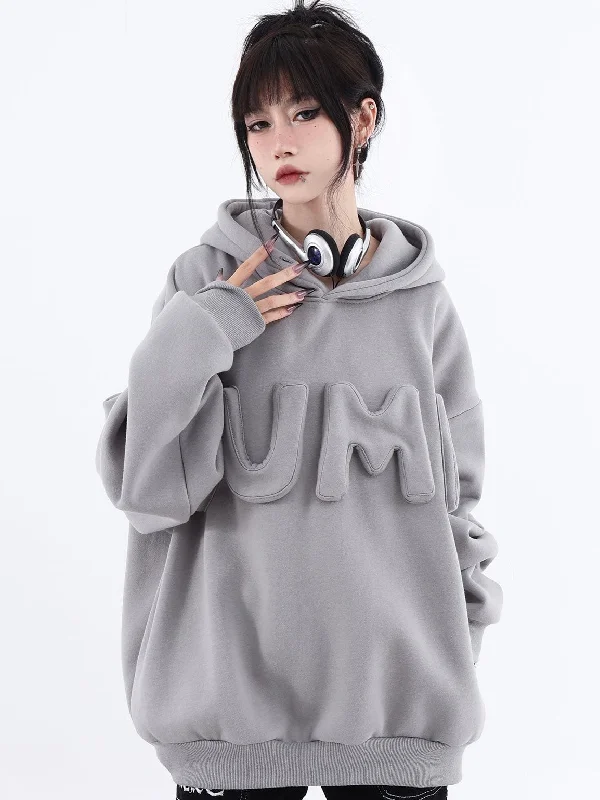 JUMP Gray Three-Dimensional Letter Embroidery Loose Casual Hoodie Hoodie with Applique Textured Unique