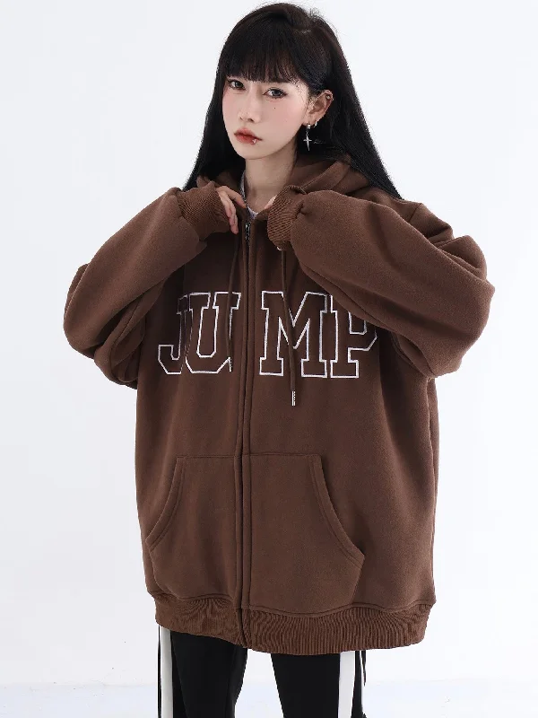 JUMP Seven Color Big Logo Zipper Loose Casual Long Sleeve Hoodie Hoodie with Snap Buttons Easy Quick