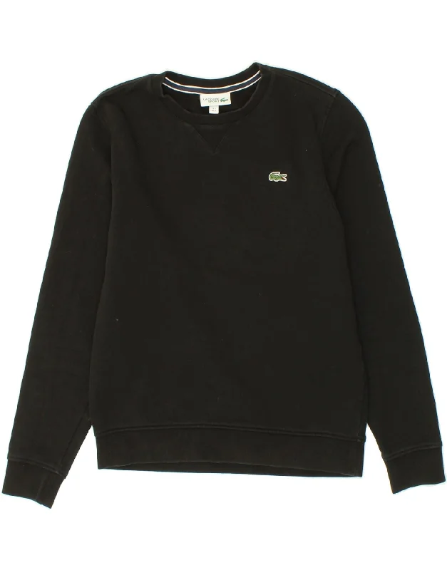 LACOSTE Mens Sweatshirt Jumper Size 3 Small Black Cotton Hoodie with Ribbed Hem Stretchable Secure