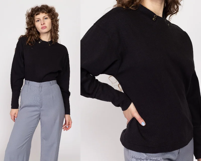 Large 80s Black Tapered Waist Sweatshirt Top Hoodie with Print Artistic Unique