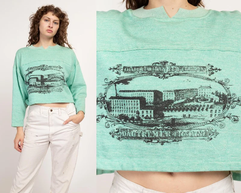Large 80s Gitano Mint Green French Crop Top Sweatshirt NWT Hoodie with Distressed Vintage Worn Large 80s Gitano Mint Green French Crop Top Sweatshirt NWT Hoodie with Distressed Vintage Worn