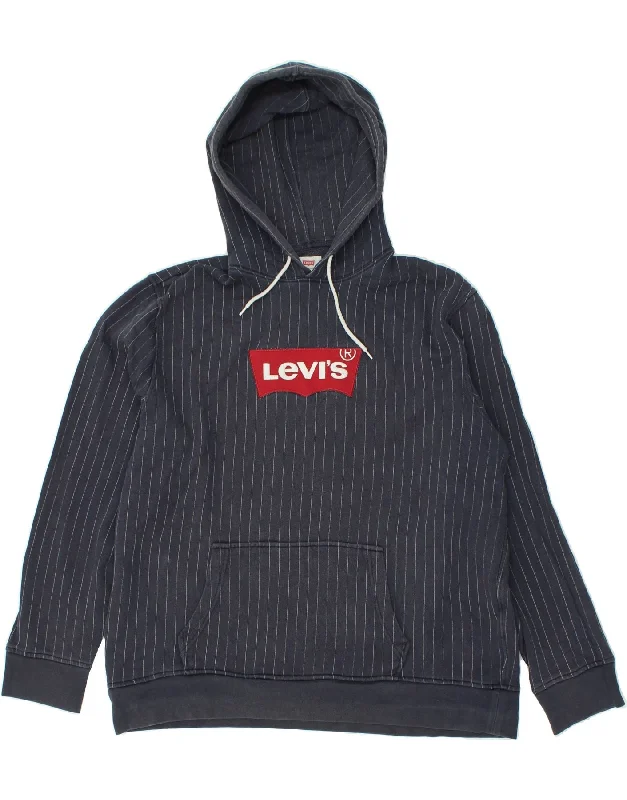 LEVI'S Mens Graphic Hoodie Jumper 2XL Navy Blue Striped Cotton Hoodie with Pattern Geometric Abstract LEVI'S Mens Graphic Hoodie Jumper 2XL Navy Blue Striped Cotton Hoodie with Pattern Geometric Abstract