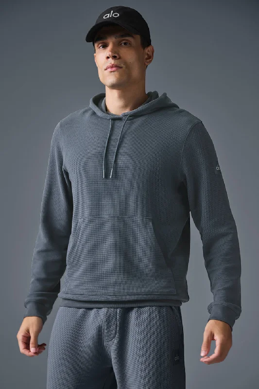 Micro Waffle Fast Break Hoodie - Steel Grey Hoodie with Contrast Stitching Detailed Premium Micro Waffle Fast Break Hoodie - Steel Grey Hoodie with Contrast Stitching Detailed Premium