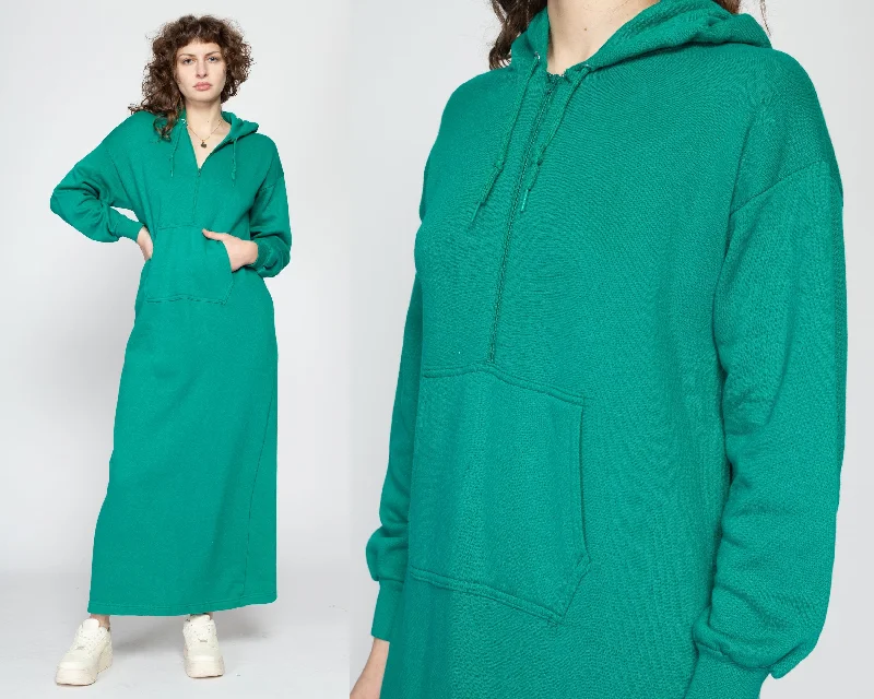 Medium 80s Teal Hooded Sweatshirt Dress Hoodie with Set-In Sleeves Structured Classic