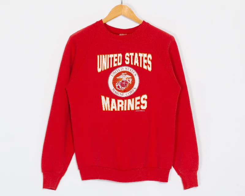 Medium 80s US Marine Corps Raglan Sweatshirt Hoodie with Drawstring Waist Adjustable Fitted