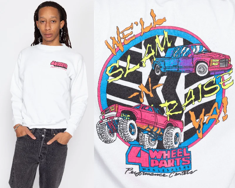 Medium 90s 4 Wheel Parts Trucker Sweatshirt Hoodie with V-Neck Classic Versatile