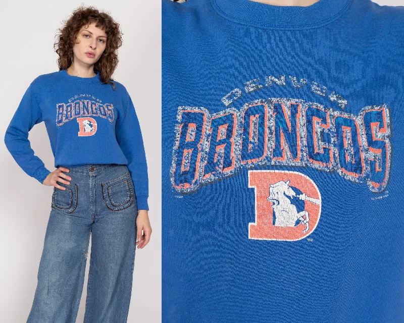 Medium 90s Denver Broncos NFL Sweatshirt Hoodie with Hem Frayed Vintage Worn