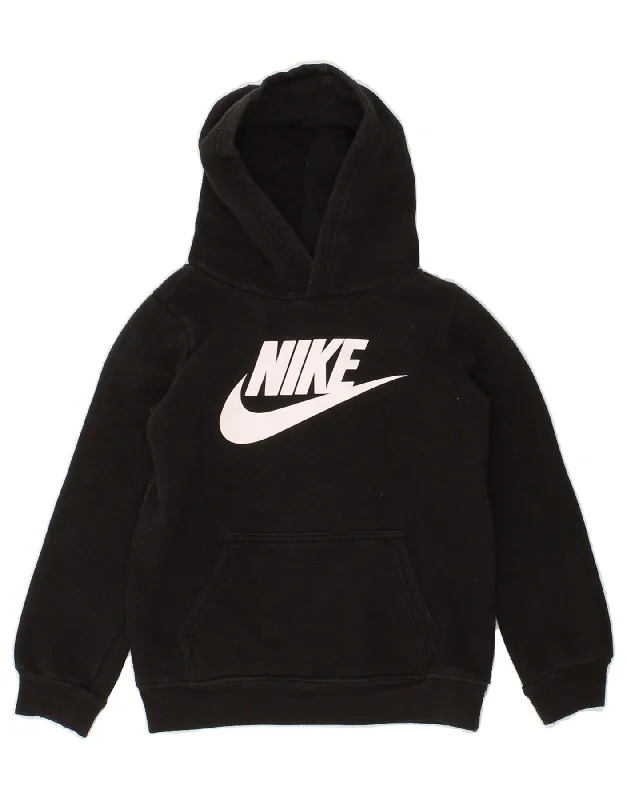 NIKE Boys Graphic Hoodie Jumper 5-6 Years Medium Black Cotton Hoodie with Contrast Stitching Detailed Premium