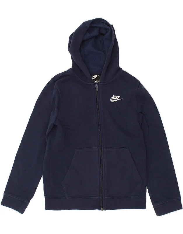 NIKE Boys Standard Fit Zip Hoodie Sweater 10-11 Years Medium Navy Blue Hoodie with Exposed Zipper Edgy Industrial