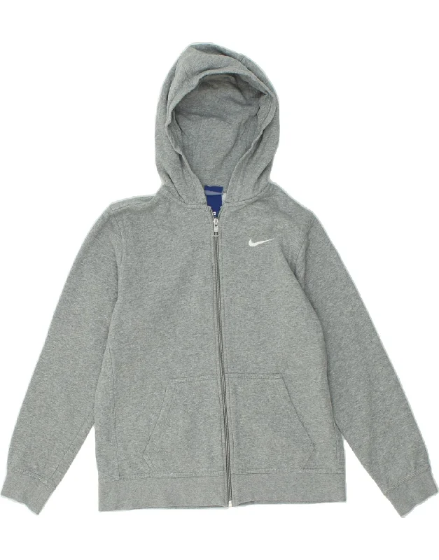 NIKE Boys Zip Hoodie Sweater 13-14 Years XL Grey Cotton Hoodie with Pastel Soft Subtle