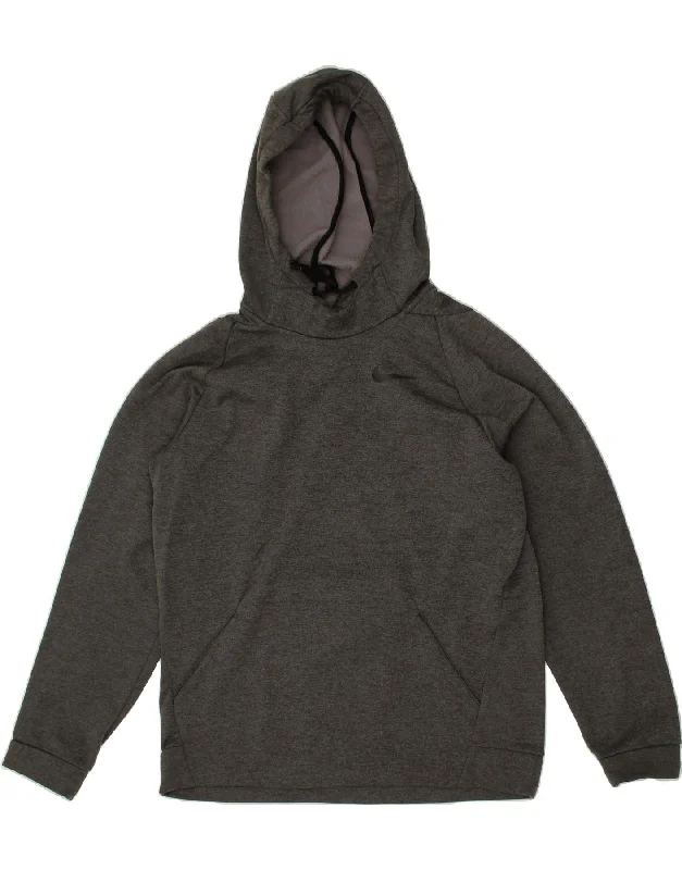 NIKE Mens Dri Fit Graphic Hoodie Jumper Small Grey Flecked Polyester Hoodie with Double Zipper Versatile Adjustable