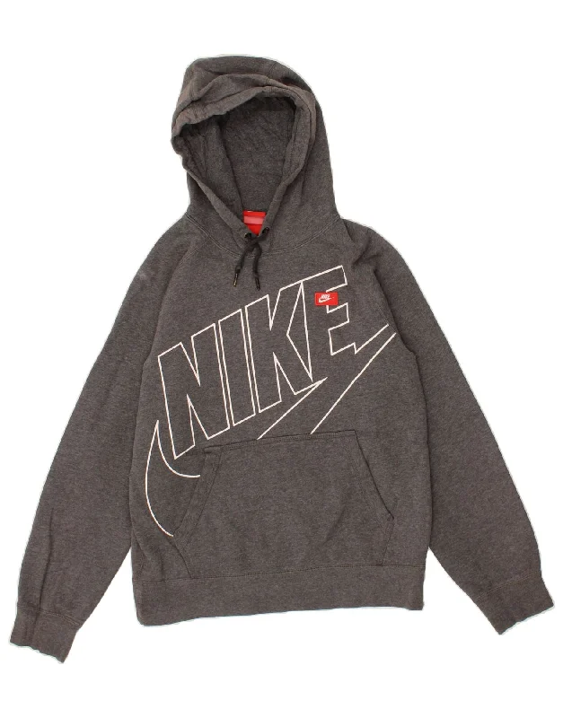 NIKE Mens Graphic Hoodie Jumper Small Grey Cotton Hoodie with Crew Neck Simple Timeless