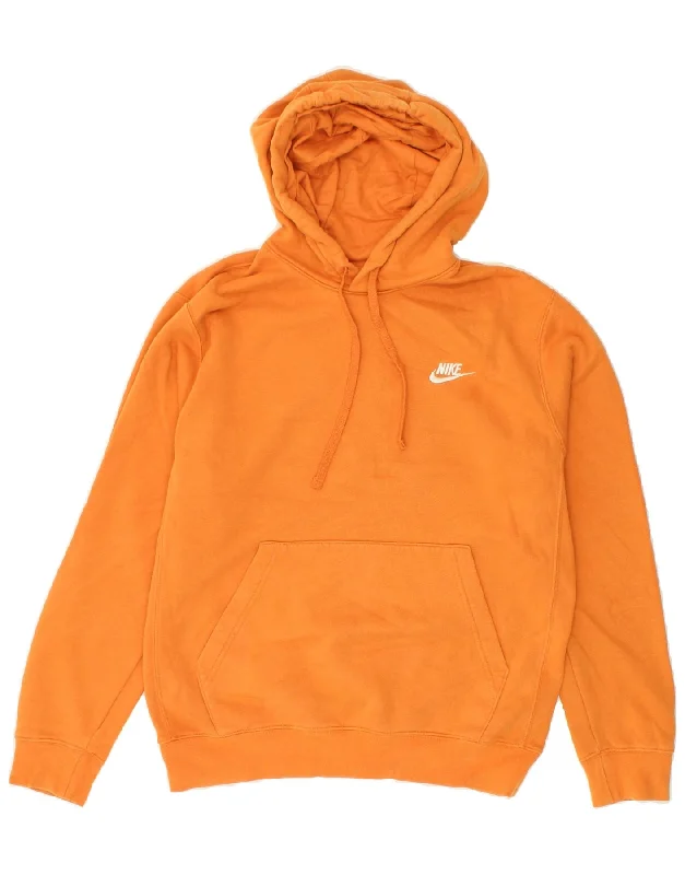 NIKE Mens Hoodie Jumper Small Orange Cotton Hoodie with Pocket Utility Practical