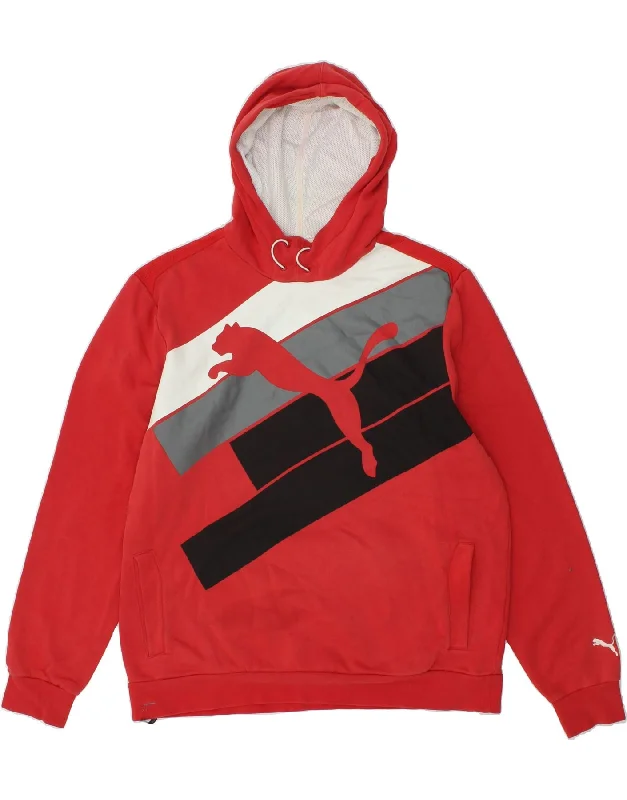 PUMA Mens Graphic Hoodie Jumper 2XL Red Cotton Hoodie with Button Placket Classic Preppy PUMA Mens Graphic Hoodie Jumper 2XL Red Cotton Hoodie with Button Placket Classic Preppy